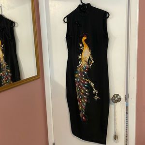 Embroidered Qipao Style Peacock Dress